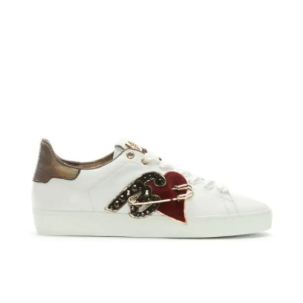 Hogl White Leather Applique Embellished Sneakers